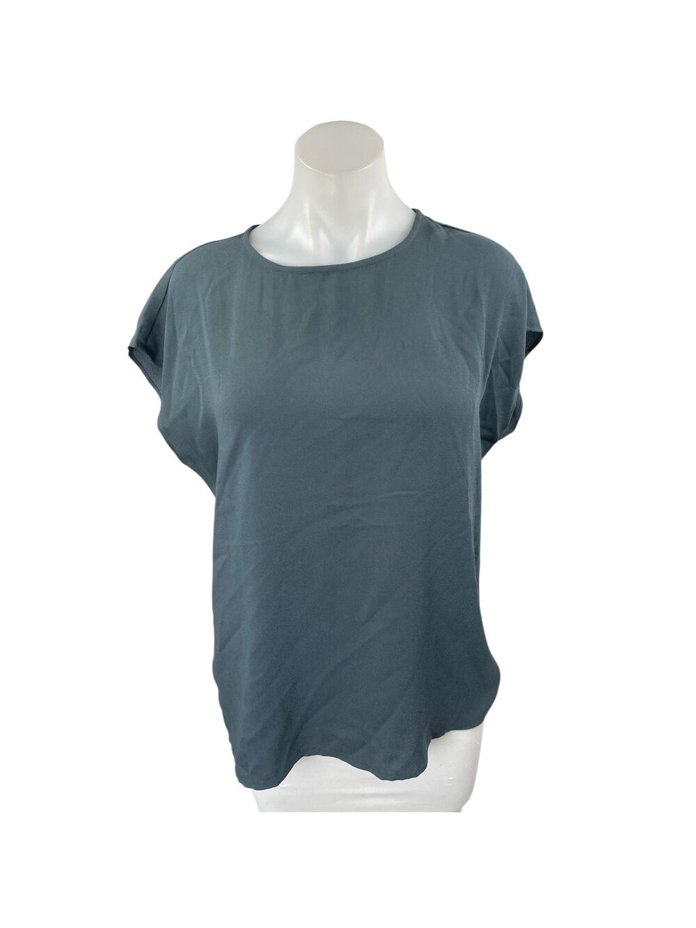 Halogen Women's Blue Short Sleeve Round Neck Pullover Casual Blouse Top Size S